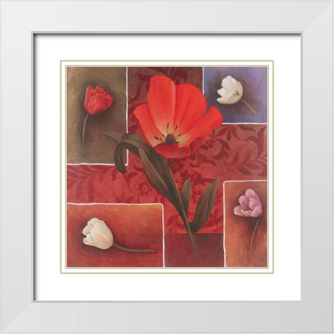 Red Tulip II White Modern Wood Framed Art Print with Double Matting by Unknown