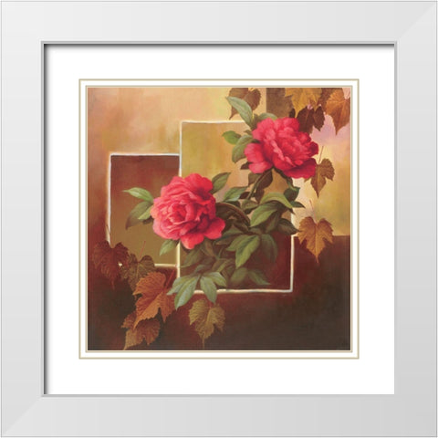 Red Peony Collage White Modern Wood Framed Art Print with Double Matting by Unknown