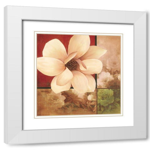 Magnolia Collage White Modern Wood Framed Art Print with Double Matting by Unknown
