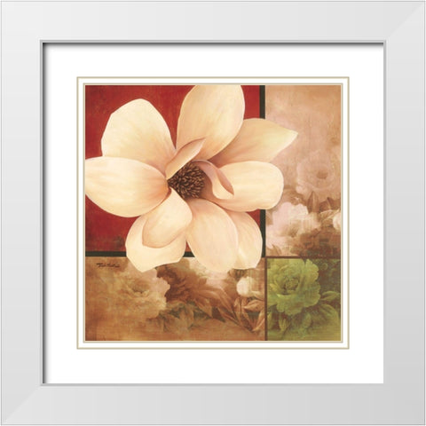 Magnolia Collage White Modern Wood Framed Art Print with Double Matting by Unknown