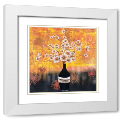 Black Vase Yellow Floral I White Modern Wood Framed Art Print with Double Matting by Unknown