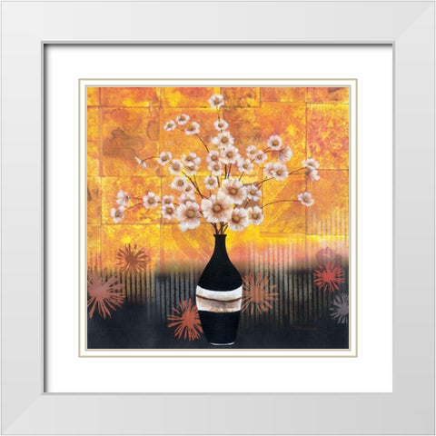 Black Vase Yellow Floral I White Modern Wood Framed Art Print with Double Matting by Unknown