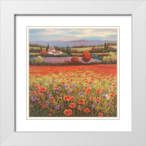 Poppy Pastures I White Modern Wood Framed Art Print with Double Matting by Unknown