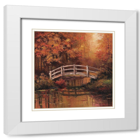 Wooden Bridge White Modern Wood Framed Art Print with Double Matting by Unknown