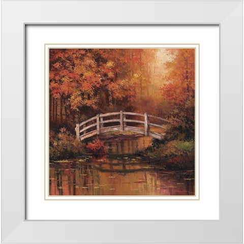 Wooden Bridge White Modern Wood Framed Art Print with Double Matting by Unknown