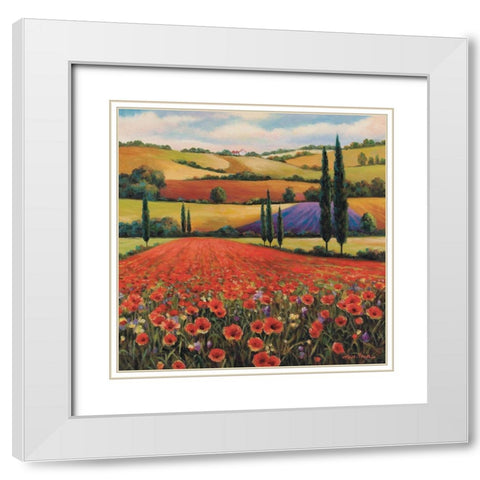 Fields of Poppies II White Modern Wood Framed Art Print with Double Matting by Unknown