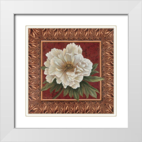 Peony in red.Gold White Modern Wood Framed Art Print with Double Matting by Unknown
