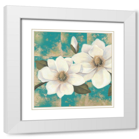 Aqua Floral I White Modern Wood Framed Art Print with Double Matting by Unknown