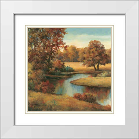 Lakeside Serenity I White Modern Wood Framed Art Print with Double Matting by Unknown