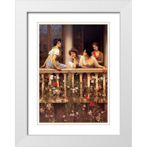 On The Balcony White Modern Wood Framed Art Print with Double Matting by Unknown