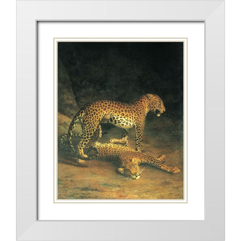 Leopards White Modern Wood Framed Art Print with Double Matting by Unknown