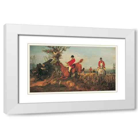 Fox Hunt White Modern Wood Framed Art Print with Double Matting by Unknown