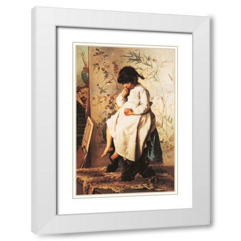 Waiting White Modern Wood Framed Art Print with Double Matting by Unknown