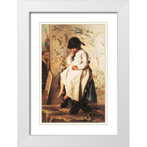 Waiting White Modern Wood Framed Art Print with Double Matting by Unknown