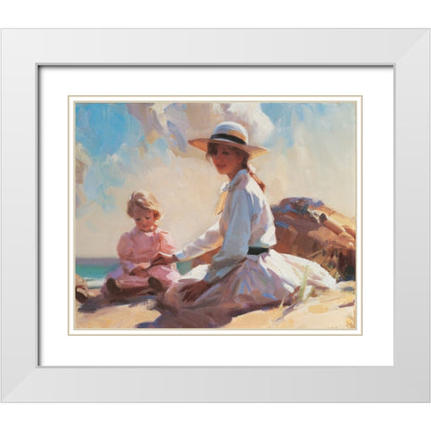 On the Beach White Modern Wood Framed Art Print with Double Matting by Unknown