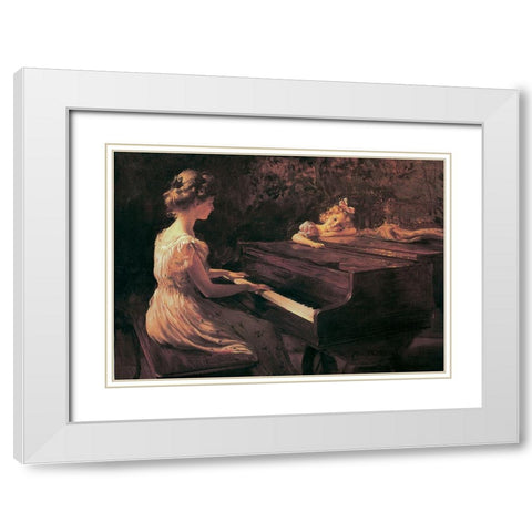 Piano Lesson White Modern Wood Framed Art Print with Double Matting by Unknown