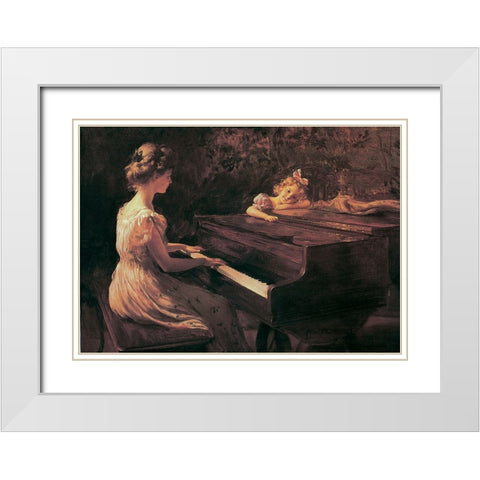 Piano Lesson White Modern Wood Framed Art Print with Double Matting by Unknown