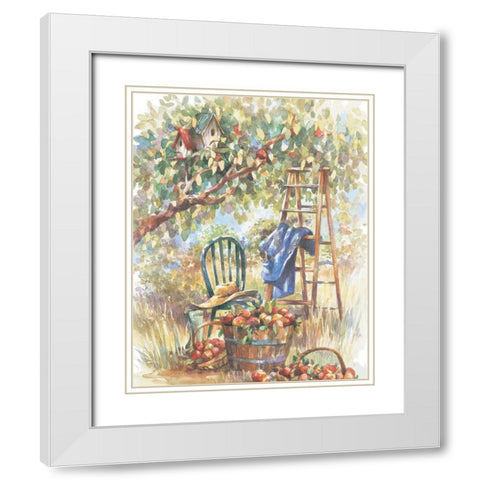 Apple Picking White Modern Wood Framed Art Print with Double Matting by Unknown
