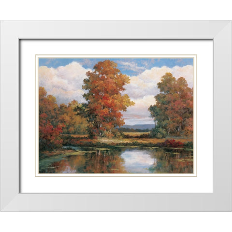 Autumn Lake White Modern Wood Framed Art Print with Double Matting by Unknown