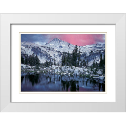 Mountain Reflection White Modern Wood Framed Art Print with Double Matting by Unknown