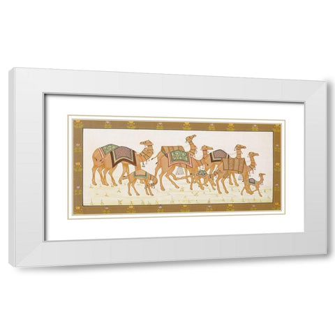 Camels Panel White Modern Wood Framed Art Print with Double Matting by Unknown
