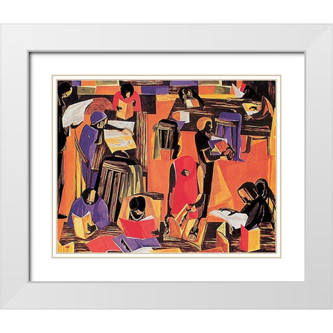 Reading White Modern Wood Framed Art Print with Double Matting by Unknown