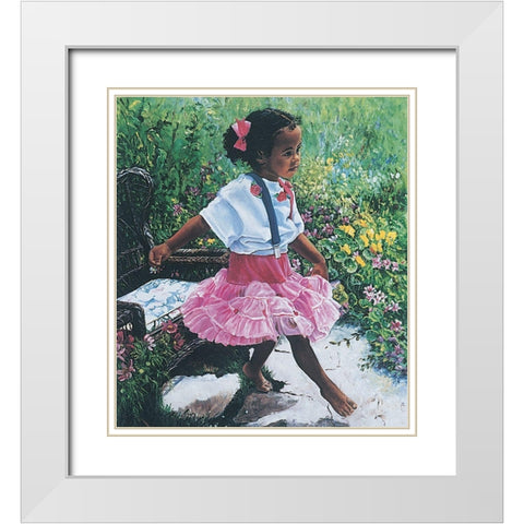 Little Girl White Modern Wood Framed Art Print with Double Matting by Unknown