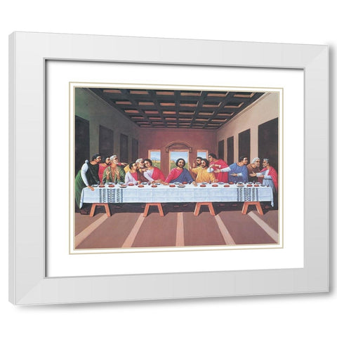 Last Supper White Modern Wood Framed Art Print with Double Matting by Unknown