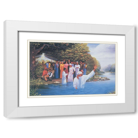 River Baptism White Modern Wood Framed Art Print with Double Matting by Unknown