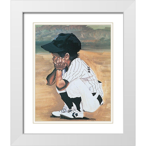 Baseball Patience White Modern Wood Framed Art Print with Double Matting by Unknown