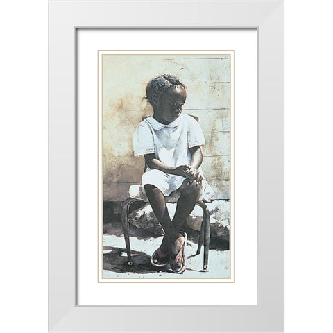 Bored Girl White Modern Wood Framed Art Print with Double Matting by Unknown
