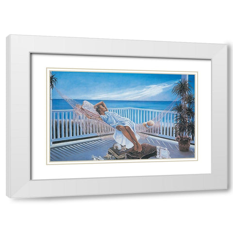 Hammock by the Sea White Modern Wood Framed Art Print with Double Matting by Unknown