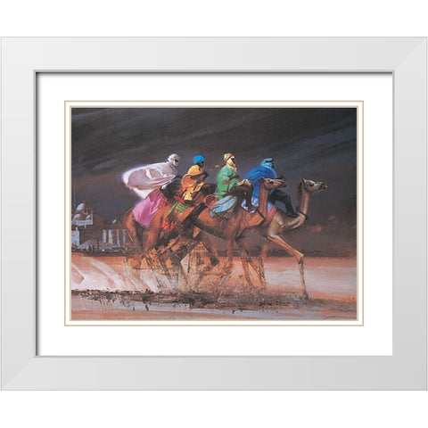Camel Jockeys White Modern Wood Framed Art Print with Double Matting by Unknown