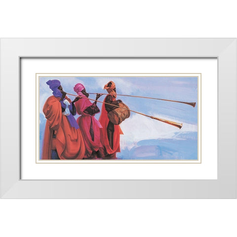 Sound the Horns White Modern Wood Framed Art Print with Double Matting by Unknown