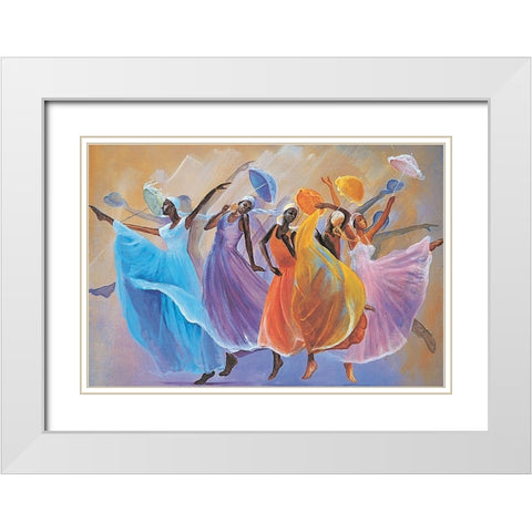 Dance Troupe White Modern Wood Framed Art Print with Double Matting by Unknown