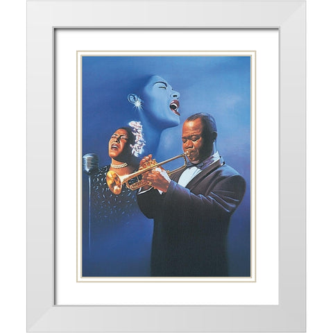 Jazz Duo White Modern Wood Framed Art Print with Double Matting by Unknown
