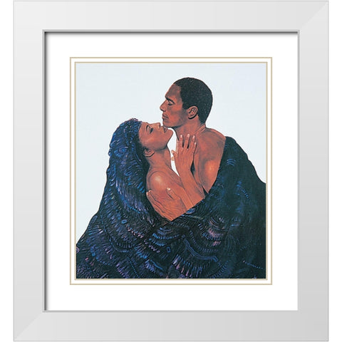 Kiss Me White Modern Wood Framed Art Print with Double Matting by Unknown