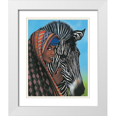Woman and Zebra White Modern Wood Framed Art Print with Double Matting by Unknown