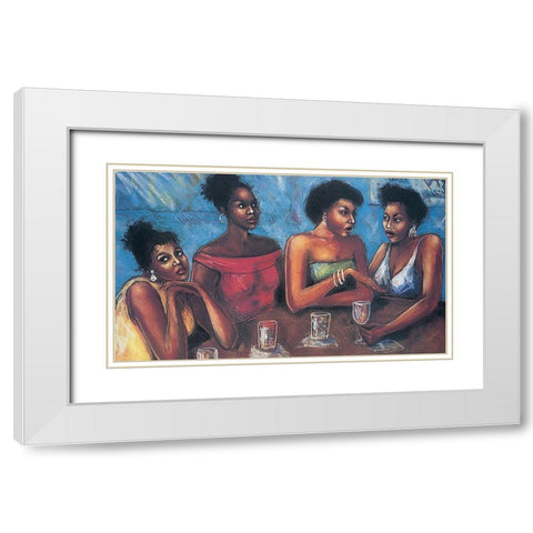 Girl Talk White Modern Wood Framed Art Print with Double Matting by Unknown