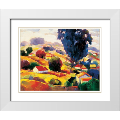 Hillside Village I White Modern Wood Framed Art Print with Double Matting by Unknown