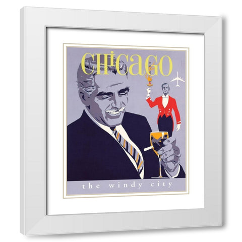 Chicago Windy City White Modern Wood Framed Art Print with Double Matting by Unknown