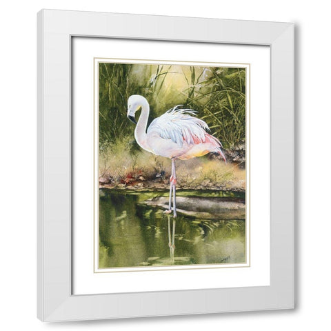 Flamingo White Modern Wood Framed Art Print with Double Matting by Unknown