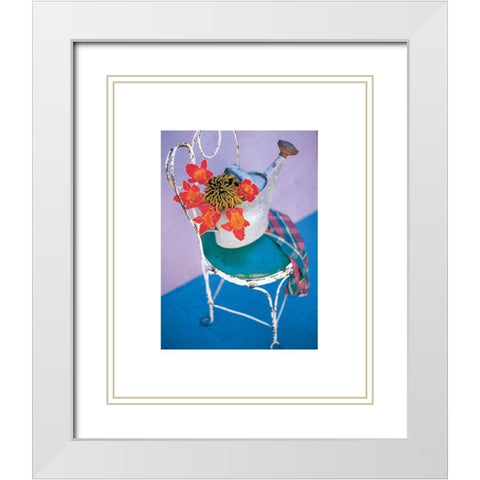 Chair and Flowers White Modern Wood Framed Art Print with Double Matting by Frontline