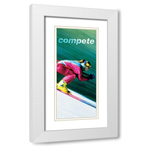 Compete Downhill Skier White Modern Wood Framed Art Print with Double Matting by Unknown