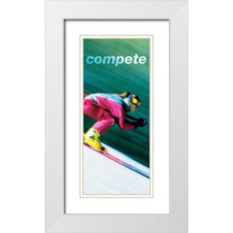 Compete Downhill Skier White Modern Wood Framed Art Print with Double Matting by Unknown