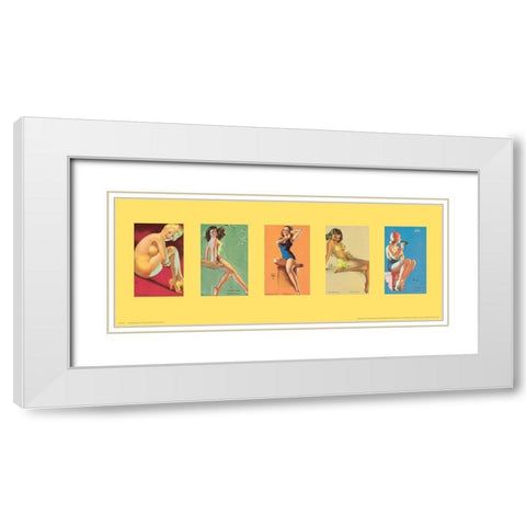 Pin Up Girls Panel I White Modern Wood Framed Art Print with Double Matting by Unknown