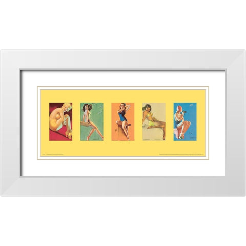 Pin Up Girls Panel I White Modern Wood Framed Art Print with Double Matting by Unknown