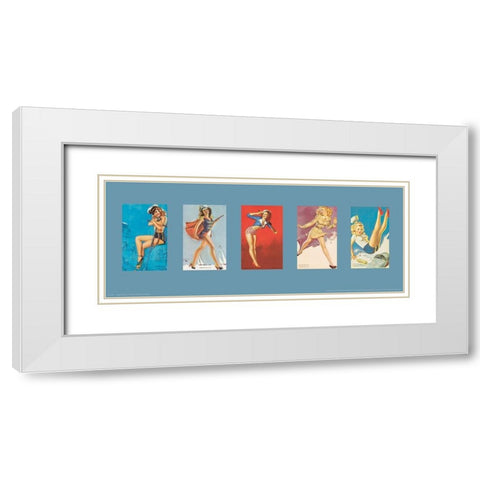 Pin Up Girls Panel II White Modern Wood Framed Art Print with Double Matting by Unknown