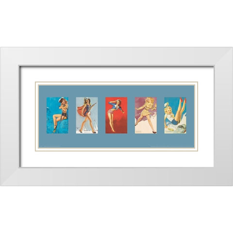 Pin Up Girls Panel II White Modern Wood Framed Art Print with Double Matting by Unknown