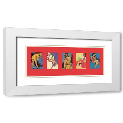 Pin Up Girls Panel III White Modern Wood Framed Art Print with Double Matting by Unknown